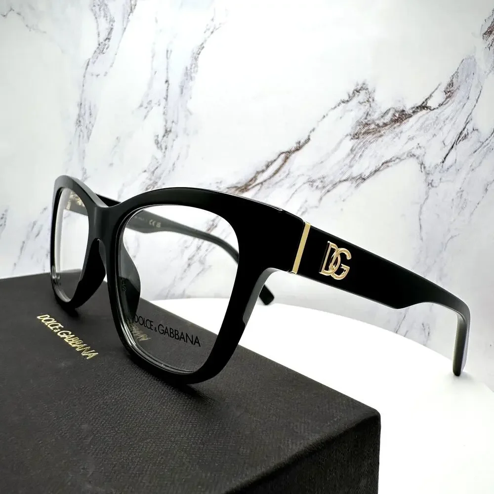 New Dolce&Gabbana Eyeglasses Black Square Gold Metal 55-18-145mm Glasses Frames